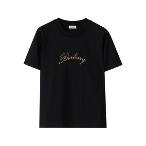 Burberry Women Check Cursive Logo Cotton T-Shirt
